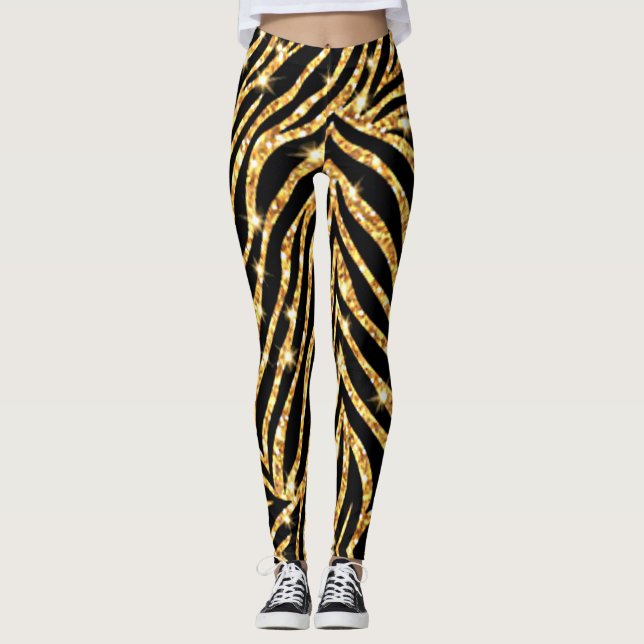 Leggings d'impression Zebra noir et or (Devant)