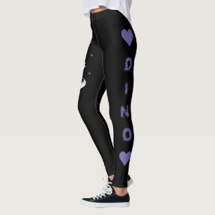 Leggings Dinosaur - Animal d'art esquissé en noir et violet