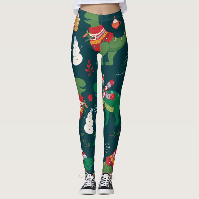 Leggings Dinosaur T-Rex : Nouvel An de Noël. (Devant)