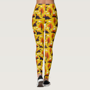 Leggings Dinosaure et Monutains en Arrière - plan moutarde