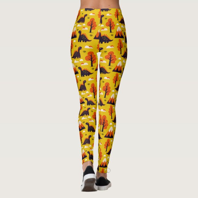 Leggings Dinosaure et Monutains en Arrière - plan moutarde (Dos)