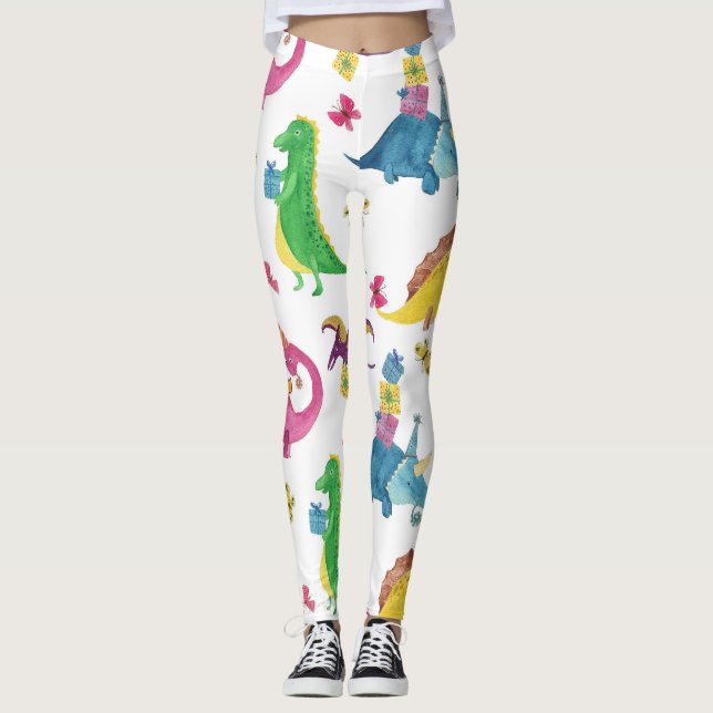 Leggings Dinosaure party : motif aquarelle. (Devant)