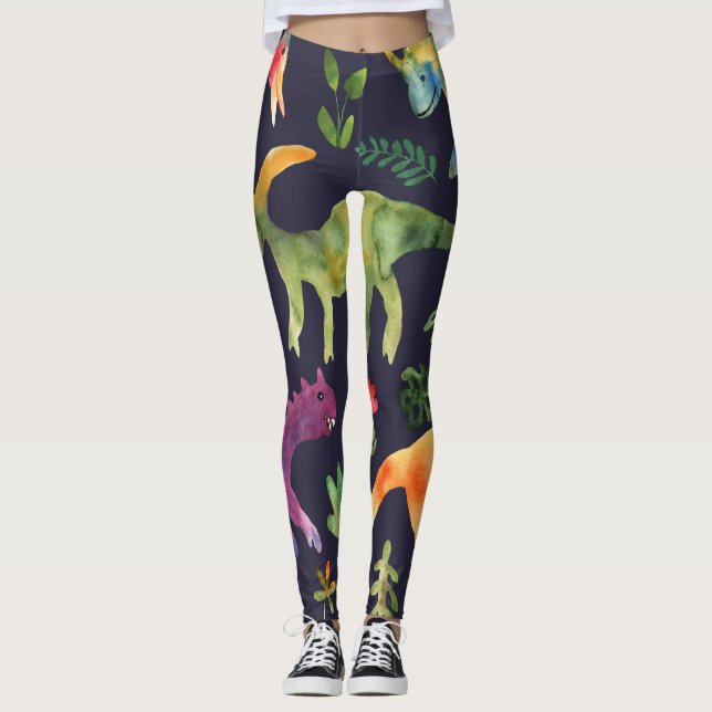 Leggings Dinosaures floraux : Aquarelle (Devant)