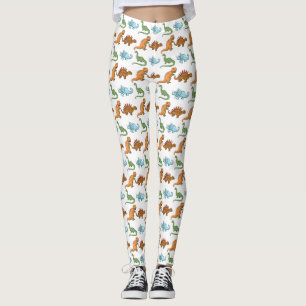 Leggings Dinosaures illustrés mignons sur fond blanc