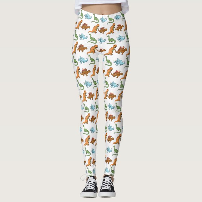 Leggings Dinosaures illustrés mignons sur le Motif blanc (Devant)