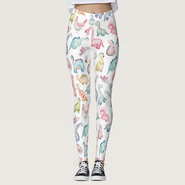 Leggings Dinosaures mignons, motif d'aquarelle pour enfants (Devant)