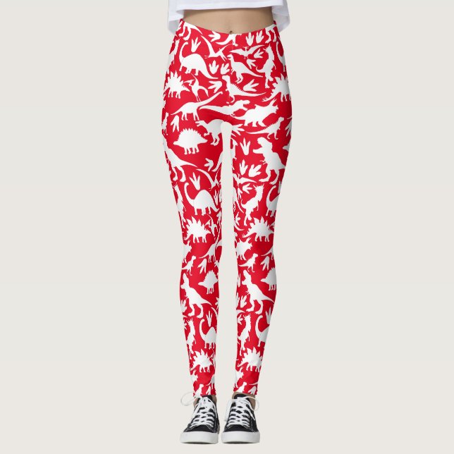 Leggings Dinosaures motif 01 w. BG rouge (Devant)