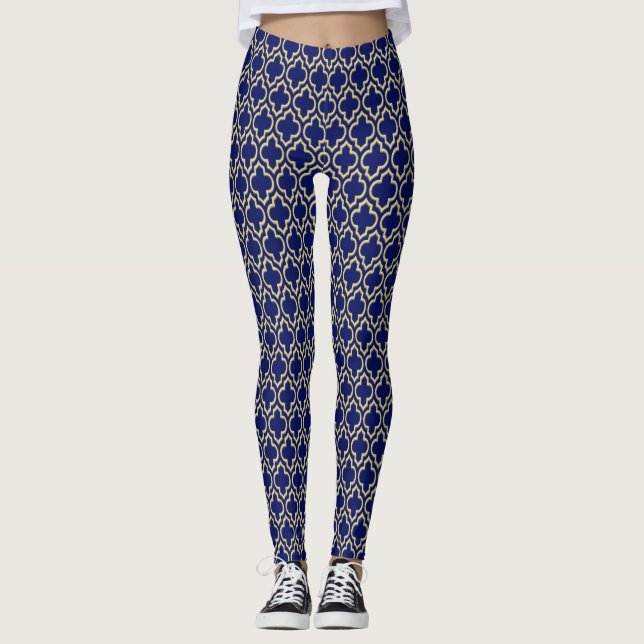 Leggings DIY fond marocain Quatrefoil #7 Mortier doré Bleu  (Devant)