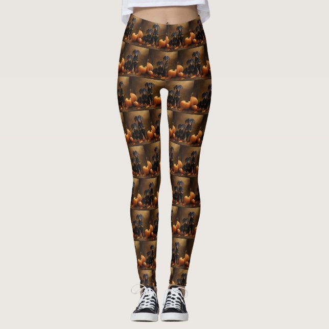 Leggings Doberman Chiot Automne Citrouille de plaisir (Devant)