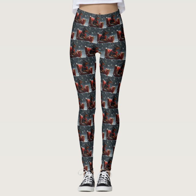 Leggings Doberman Fête de Noël Festif (Devant)