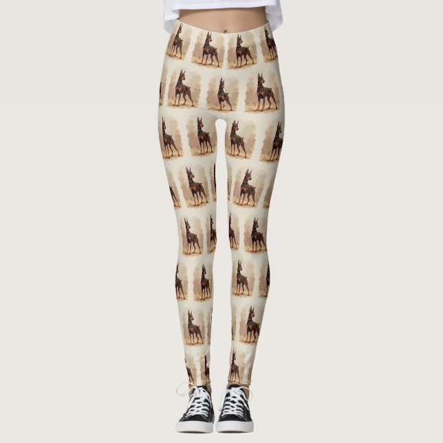 Leggings Dobermann Pinscher Chien Marron Rouille Rouge (Devant)