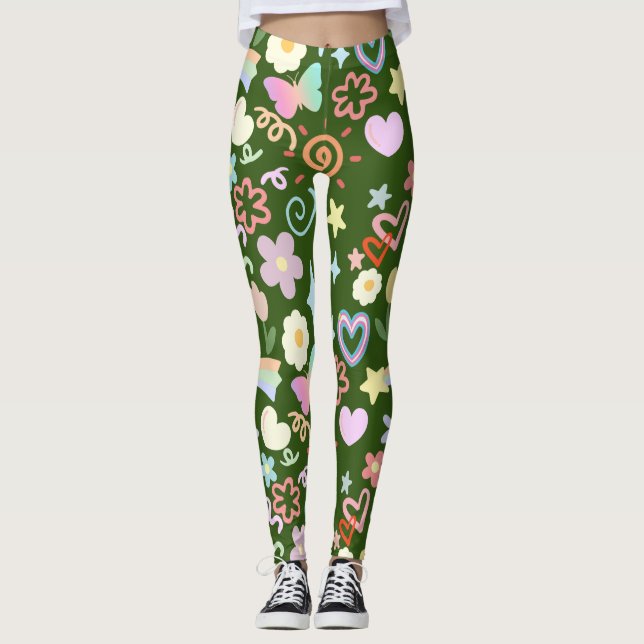 Leggings Doodé motif teinte pastel D Vert BG (Devant)