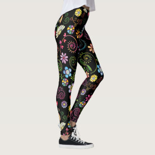 Leggings Doodle à main coloré Floral sans couture motif