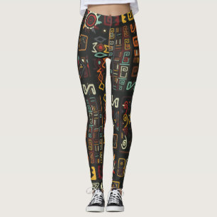 Leggings Doodle africain géométrique Vintage noir