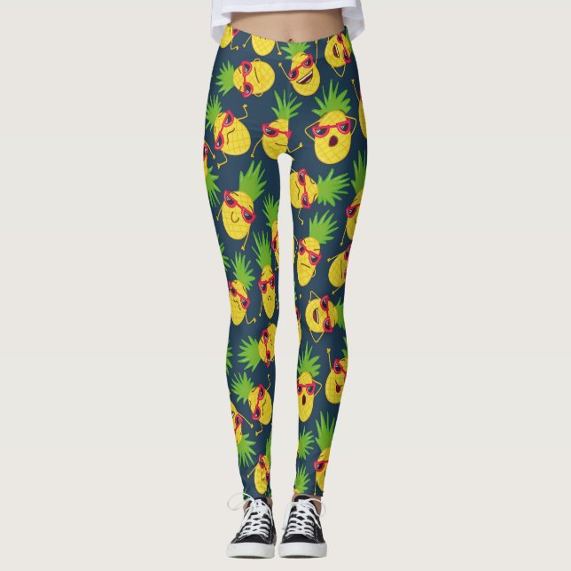 Leggings Doodle ananas, dessiné à la main, motif d'été. (Devant)