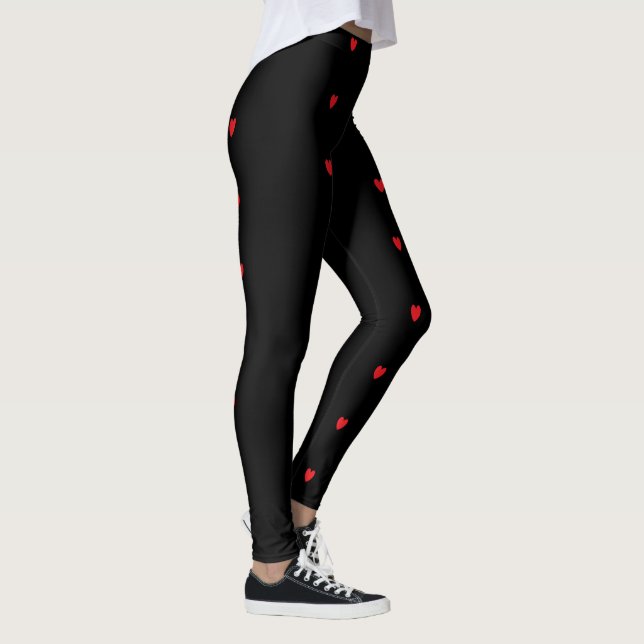 Leggings Doodle Coeur Motif Rouge Noir Personnalisé Joli (Droite)