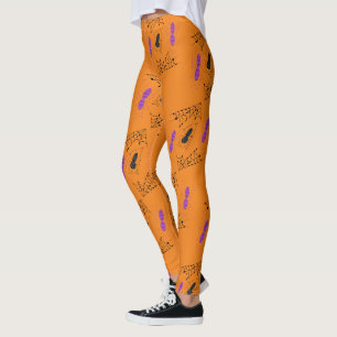 Leggings Doodle d'araignée mignonne Halloween violet noir