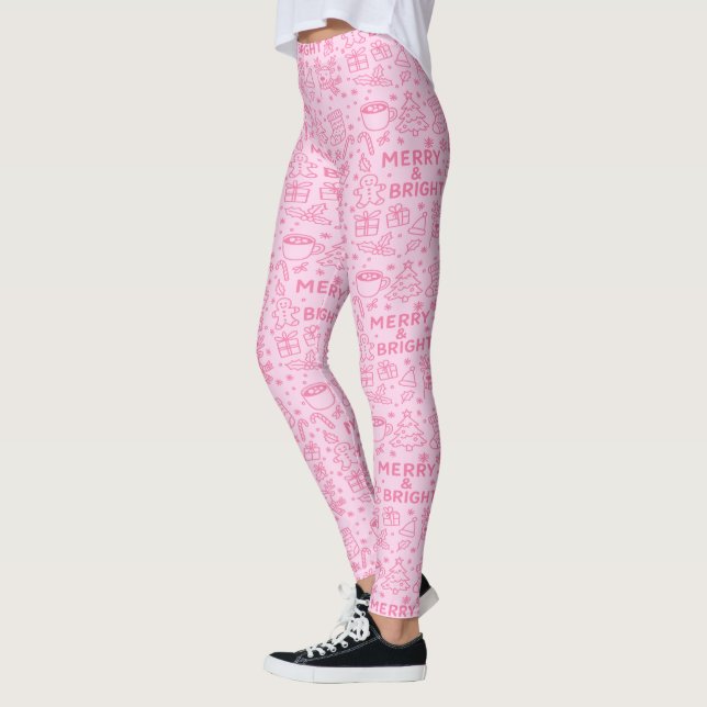 Leggings Doodle de Noël rose | Style festif (Gauche)