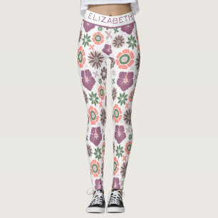 Leggings Doodle floral sans couture motif nom personnalisé