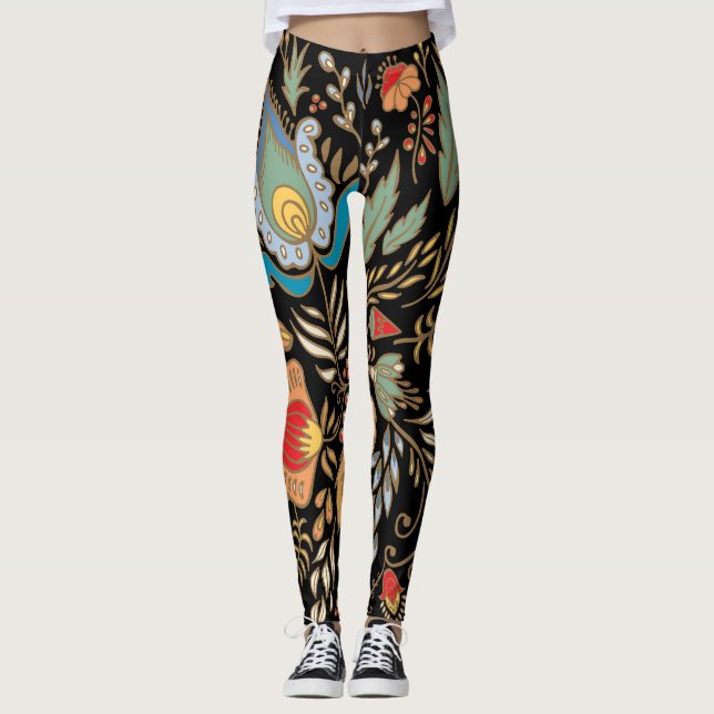 Leggings Doodle vintage Floral : Design Oriental. (Devant)