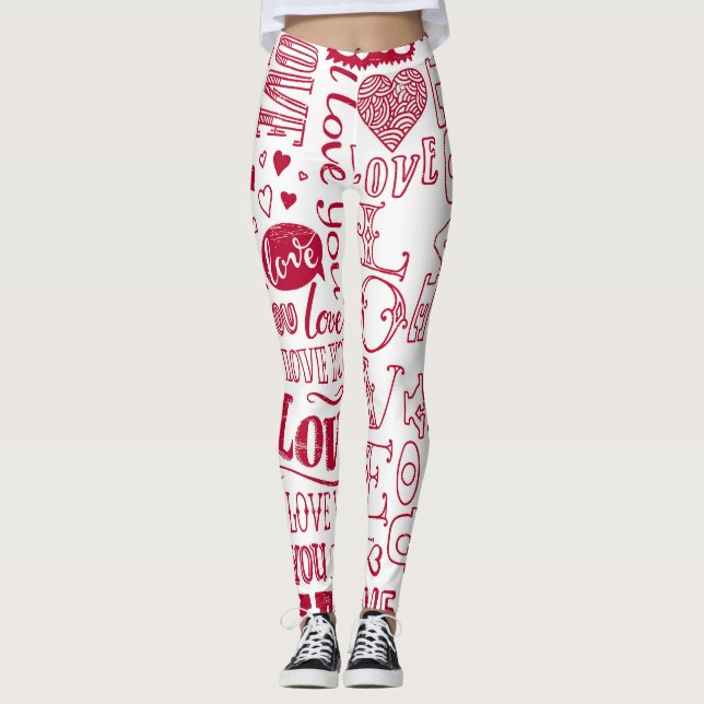Leggings Doodles d'amour à la main, charmant motif. (Devant)