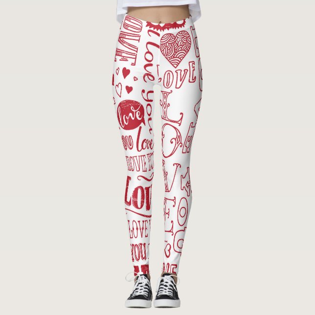 Leggings Doodles d'amour à la main, charmant motif. (Devant)