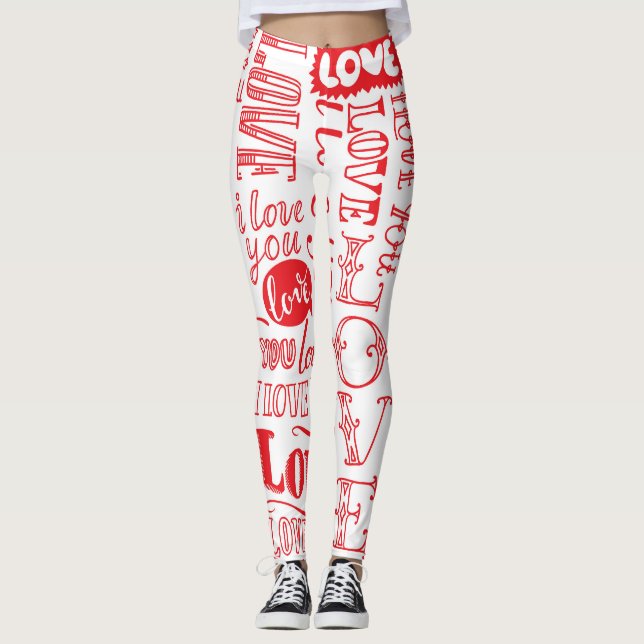 Leggings Doodles d'amour dessinés à la main Arrière - plan  (Devant)
