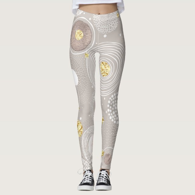 Leggings Doodles de Noël : arrière - plan de feuille d'or. (Devant)