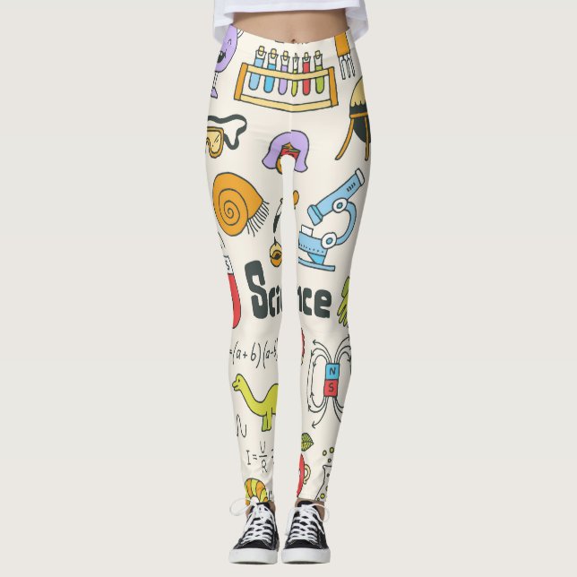 Leggings Doodles de science : Ensemble d'écoles à main. (Devant)