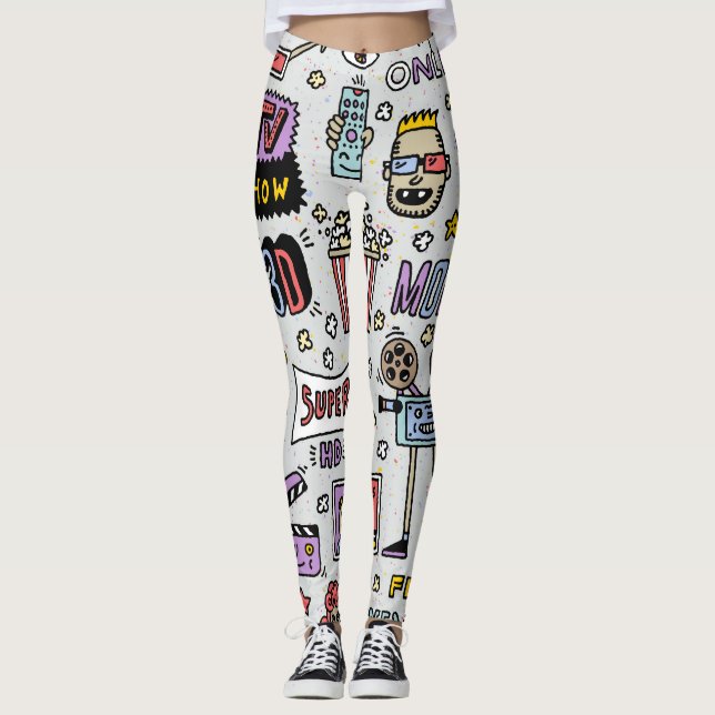 Leggings Doodles de série TV : Drôle ensemble Vintage. (Devant)
