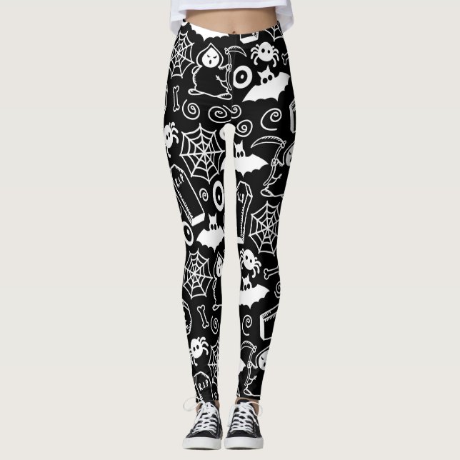 LEGGINGS DOODLES HALLOWEEN NOIR ET BLANC (Devant)