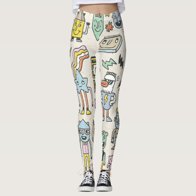 Leggings Doodles Wacky : jeu de caractères Vintage (Devant)