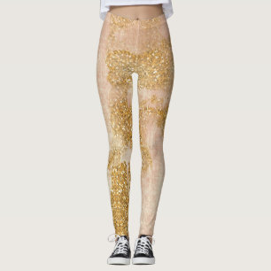Leggings D'or affligé par parties scintillantes roses