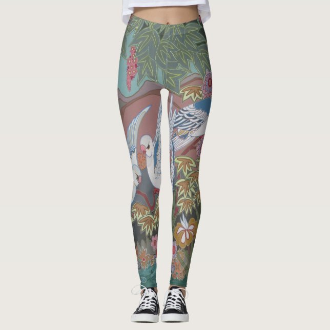 Leggings Doses stylisées dans le jardin fleuri (Devant)