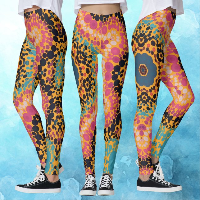 Leggings Dot Mandala bleu rose noir et jaune (Créateur téléchargé)