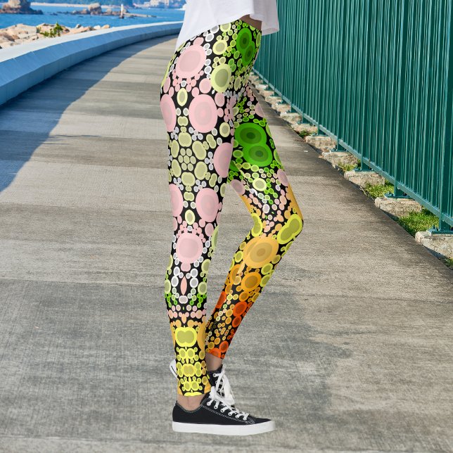 Leggings Dot Mandala Fleur Jaune Vert et Rose (Créateur téléchargé)