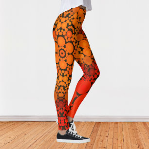 Leggings Dot Mandala Fleur Orange et Noir