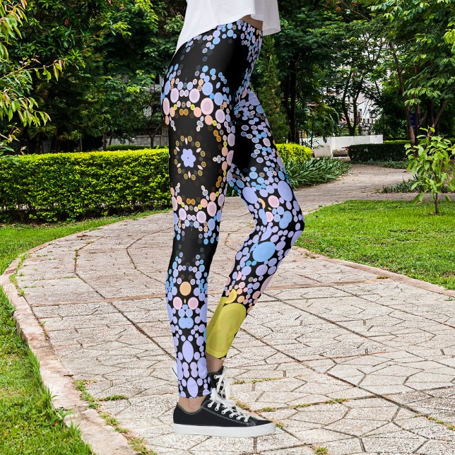 Leggings Dot Mandala Flower bleu et jaune (Créateur téléchargé)
