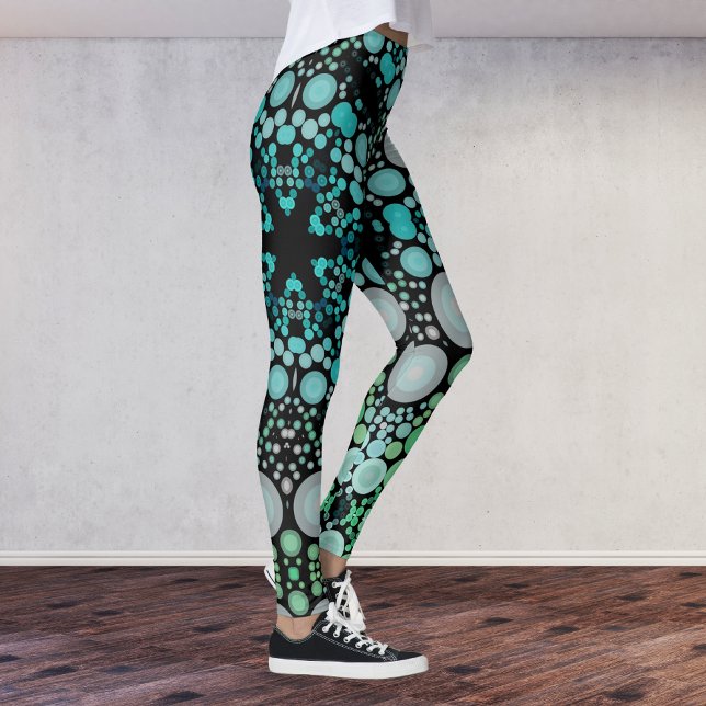 Leggings Dot Mandala Flower bleu vert et gris (Créateur téléchargé)