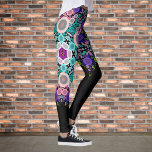 Leggings Dot Mandala Flower bleu vert et rose<br><div class="desc">Ce mandala super,  bleu,  rose et vert,  s'inspire des mandalas à points de peinture. Motifs géométriques trippy pour l'hippie moderne !</div>