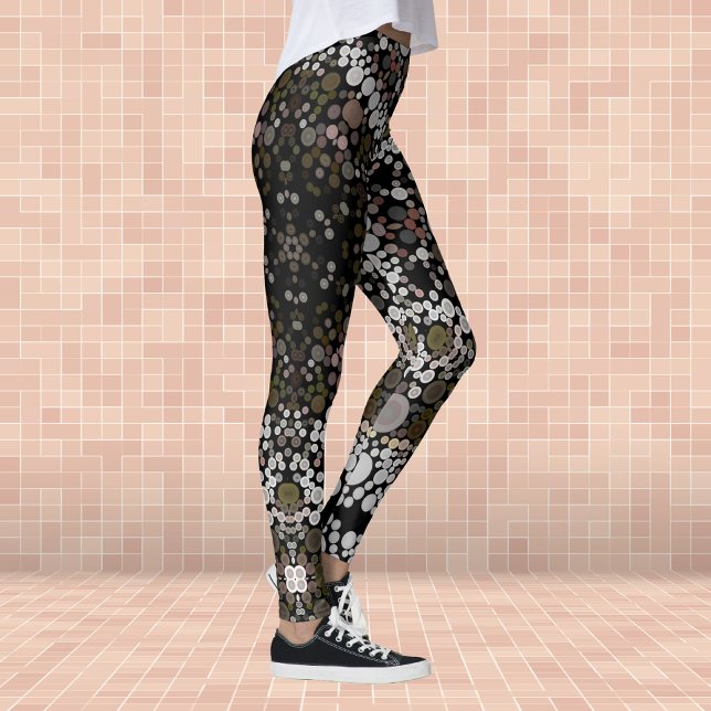 Leggings Dot Mandala Flower Brown et blanc (Créateur téléchargé)