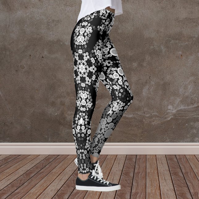 Leggings Dot Mandala Flower Gris et noir (Créateur téléchargé)