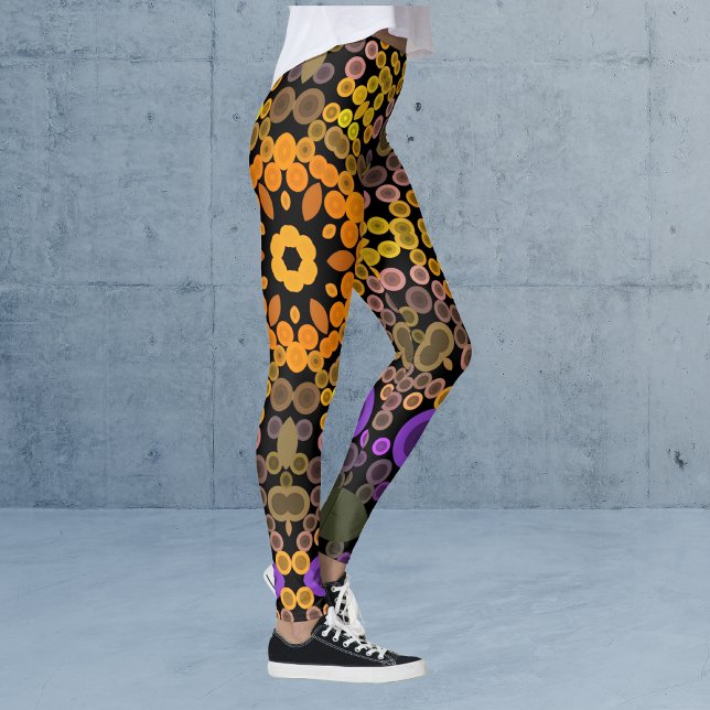 Leggings Dot Mandala Flower Jaune et violet (Créateur téléchargé)