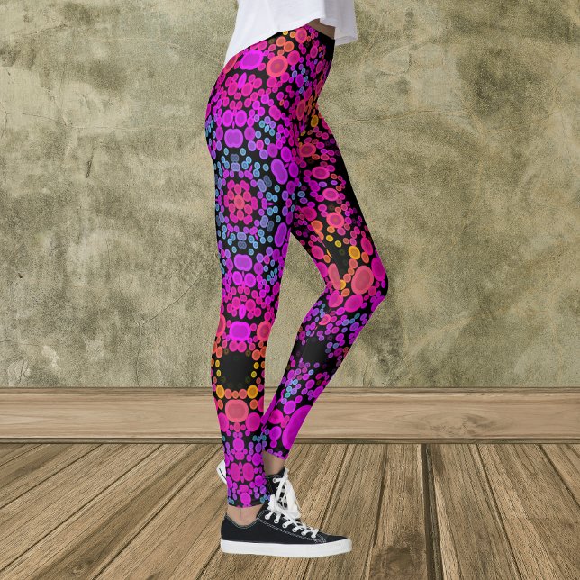 Leggings Dot Mandala Flower rose bleu et orange (Créateur téléchargé)