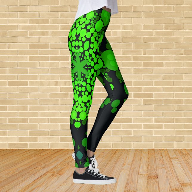 Leggings Dot Mandala Flower vert et noir (Créateur téléchargé)