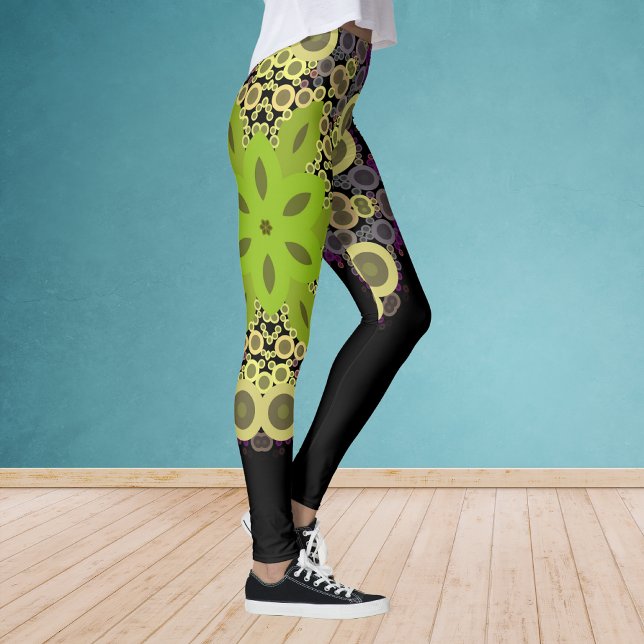 Leggings Dot Mandala Flower vert Jaune et violet (Créateur téléchargé)