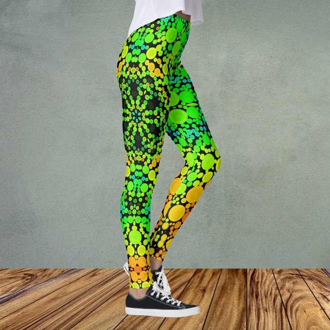 Leggings Dot Mandala Flower vert orange et jaune (Créateur téléchargé)
