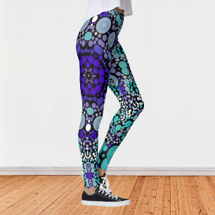 Leggings Dot Mandala Flower violet bleu et blanc