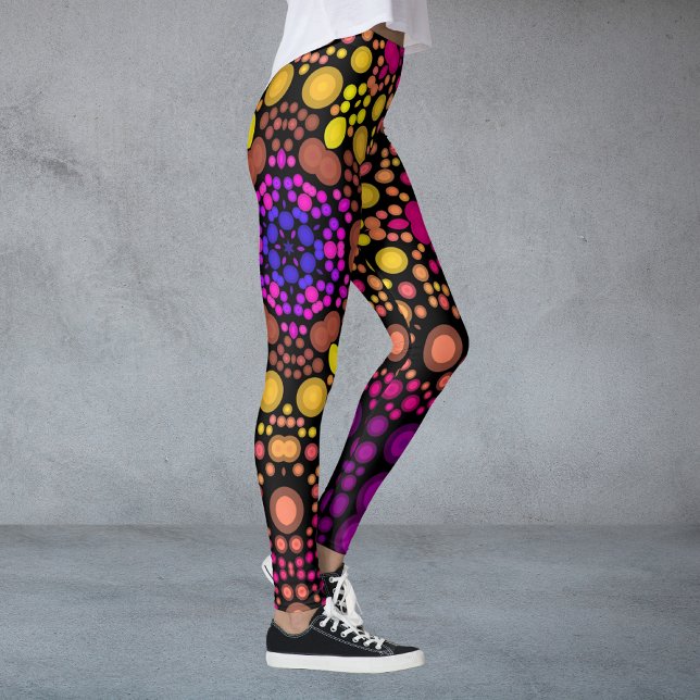 Leggings Dot Mandala Flower violet et jaune (Créateur téléchargé)