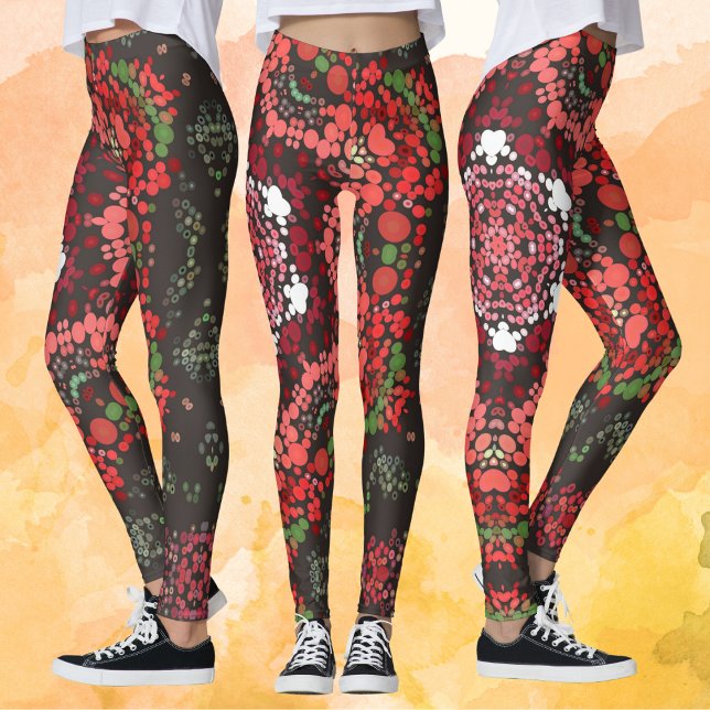 Leggings Dot Mandala Rouge Vert et Blanc (Créateur téléchargé)
